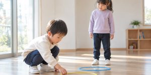自分でコースを作ろうをテーマにした子どもの運動遊びのイメージ画像（AI生成）